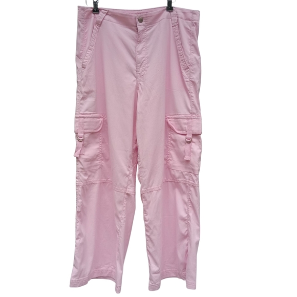 American Eagle Dreamy Drape Super High-Rise Baggy Wide Leg Pink Cargo Pants 12 S - Picture 1 of 9